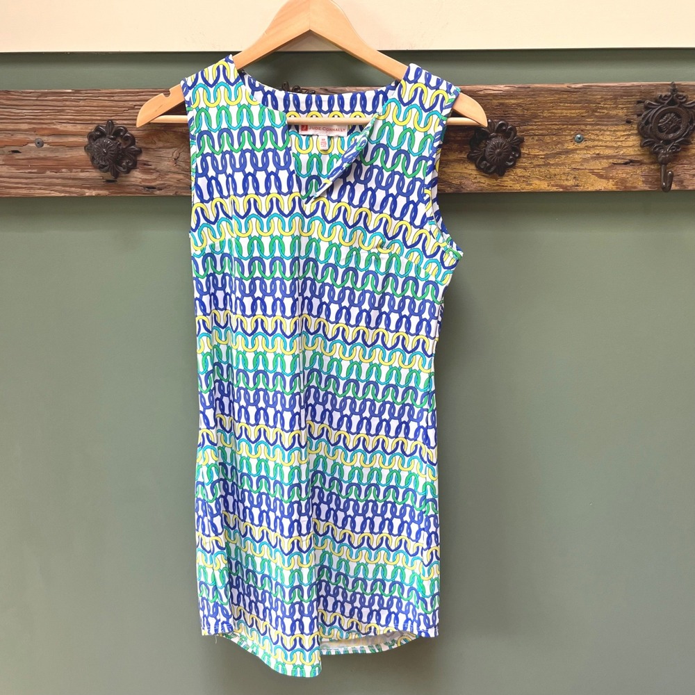 Jude Connally Womens XS Blue Green Yellow Chain Link Print Sleeveless Tunic Top